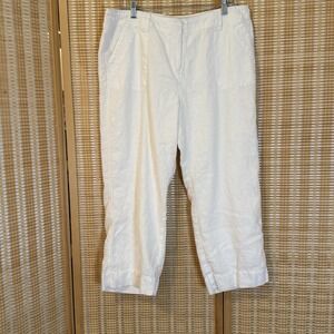 Charter Club Womens 14 Linen Pants Lined White Coastal Grannycore Boho Beach